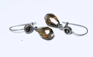 Pair of Faceted Brown Glass and Silver Tone Metal Earrings