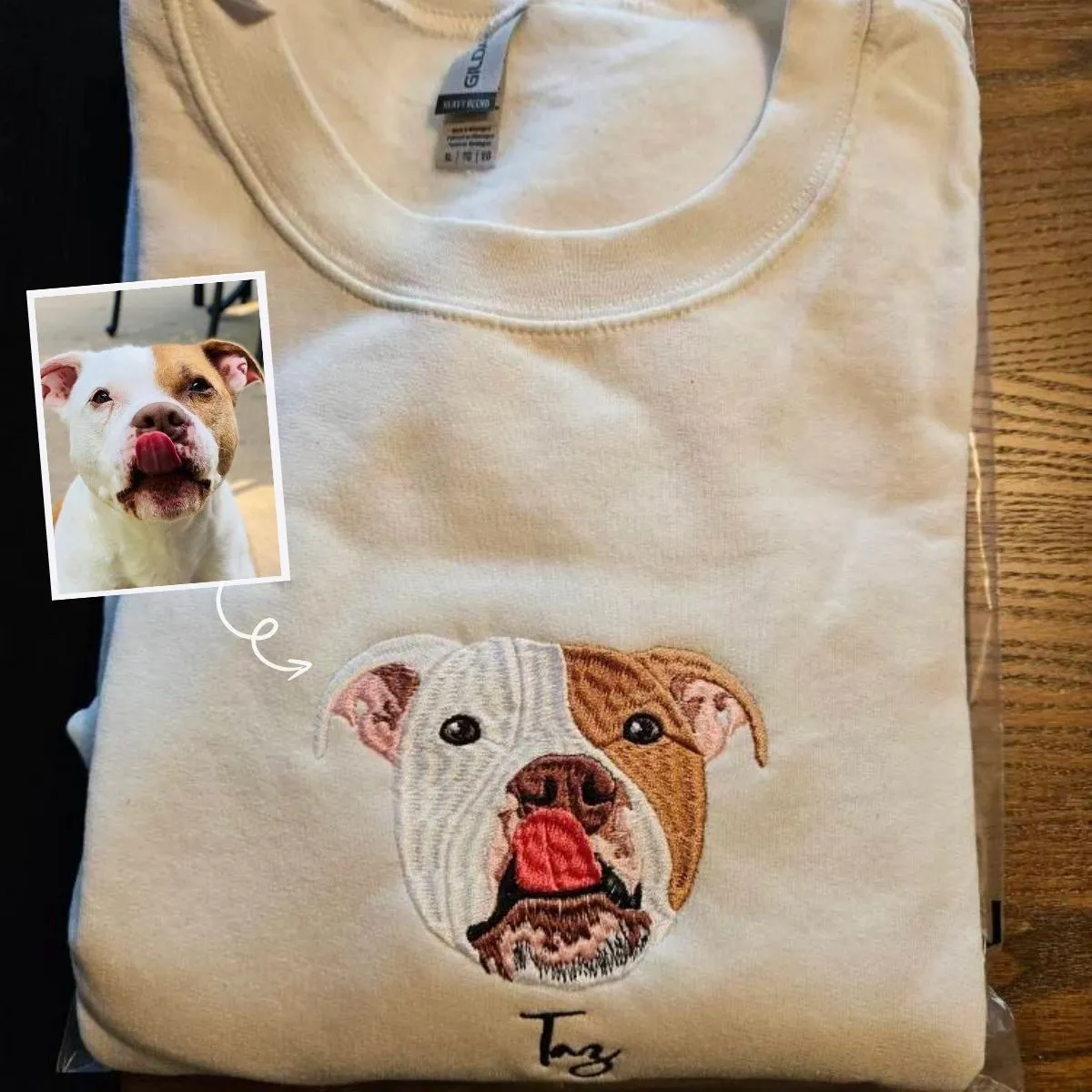 Pitbull Mom Sweatshirt or Hoodie, Custom Embroidered Gift from Photo Name