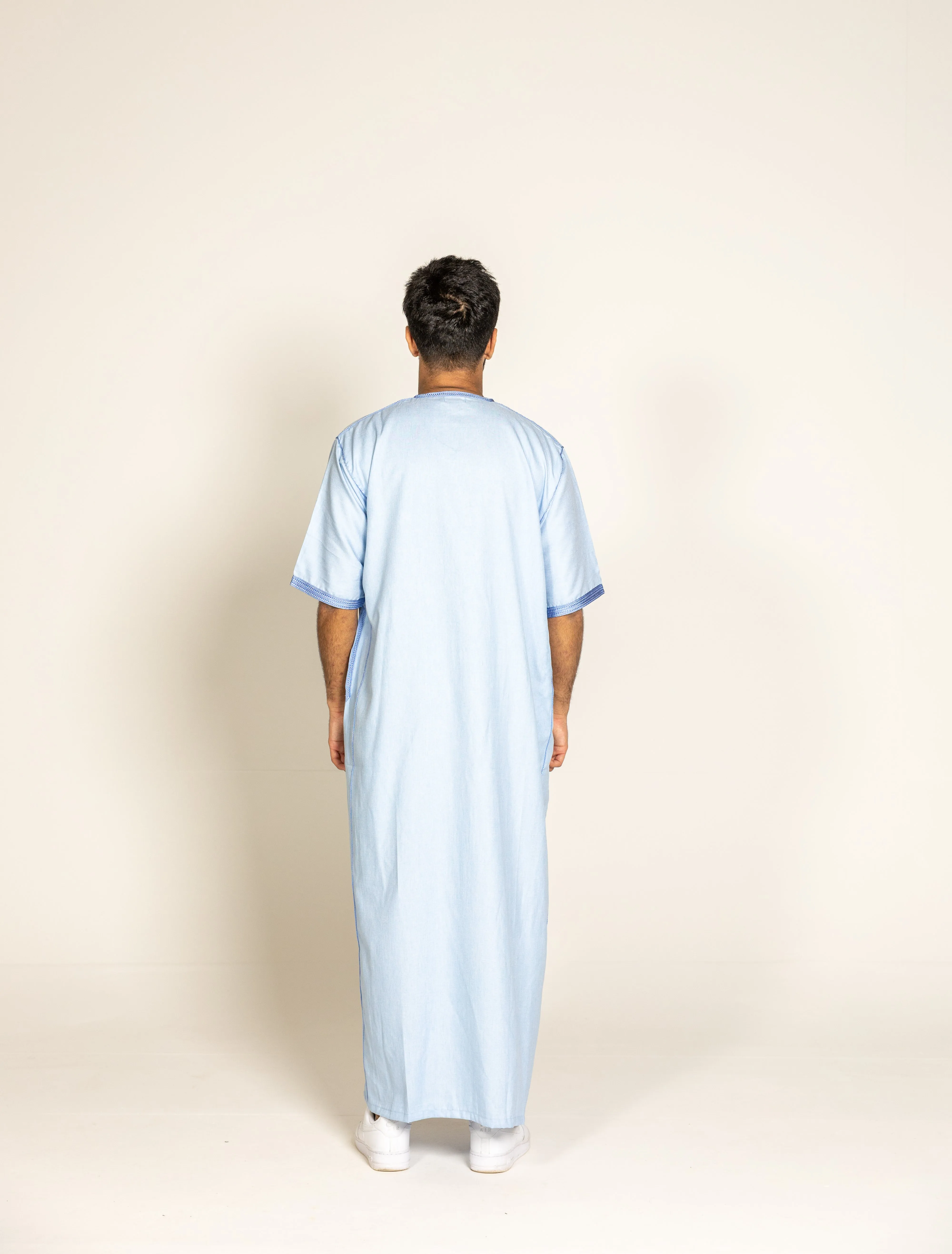 Sky Blue Premium Moroccan Half Sleeve Thobe Jubba with Neck Embroidery Size 58