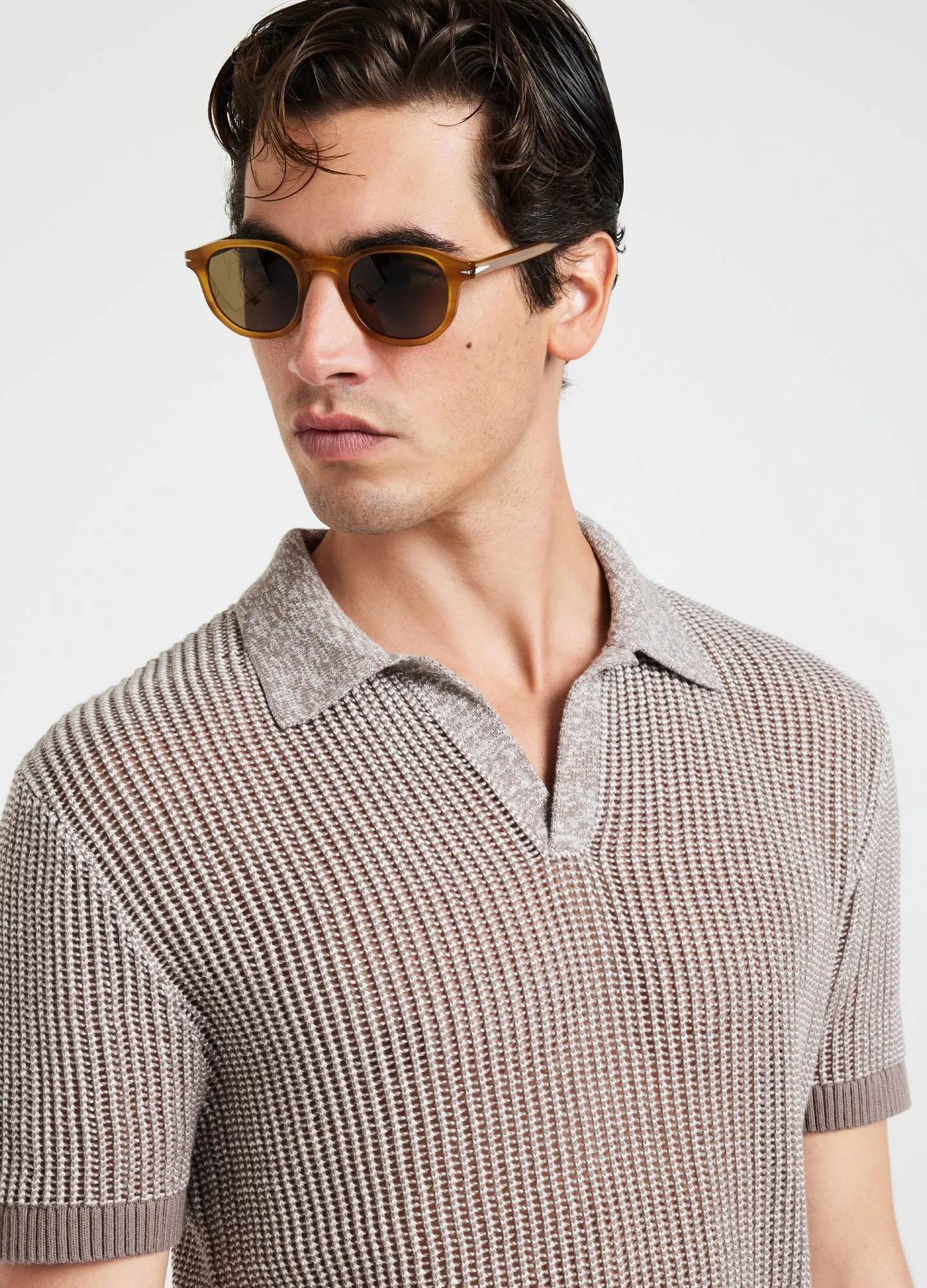 Speckle Mesh Knit Polo Neutral