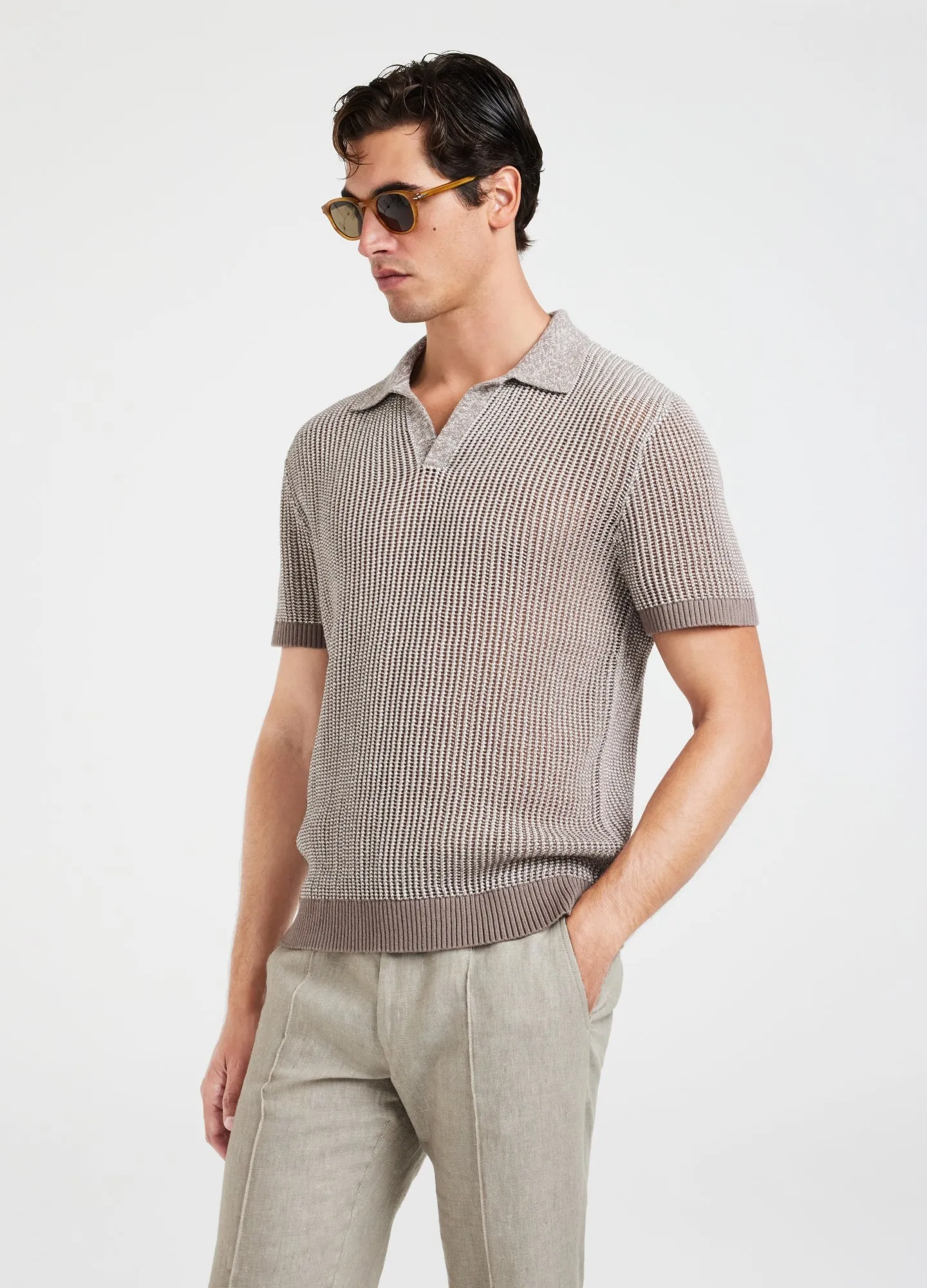 Speckle Mesh Knit Polo Neutral