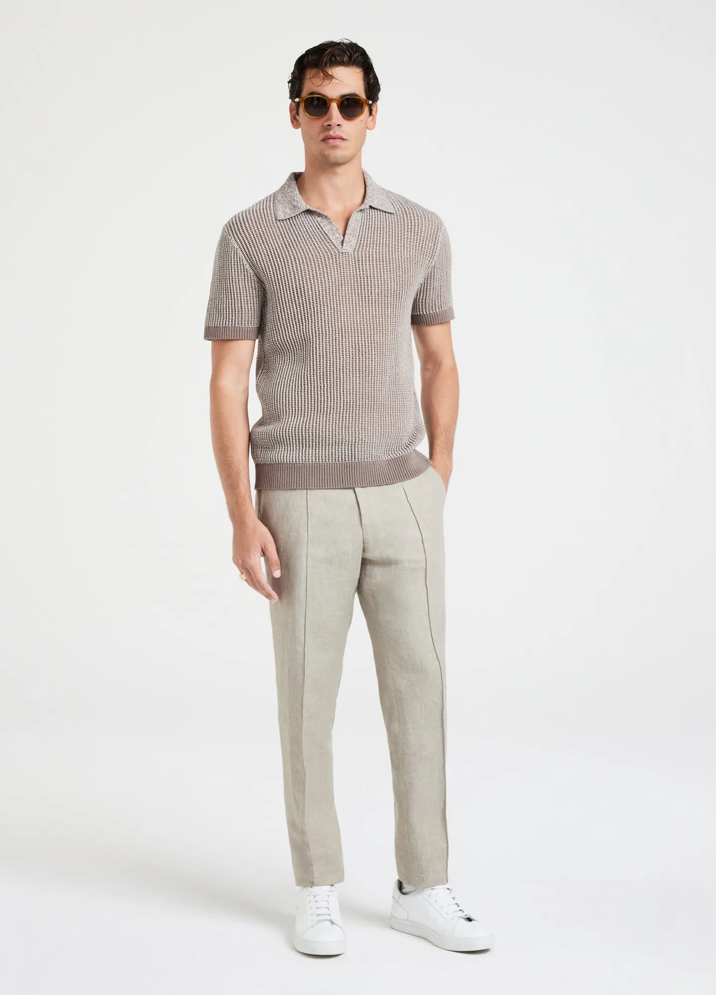 Speckle Mesh Knit Polo Neutral