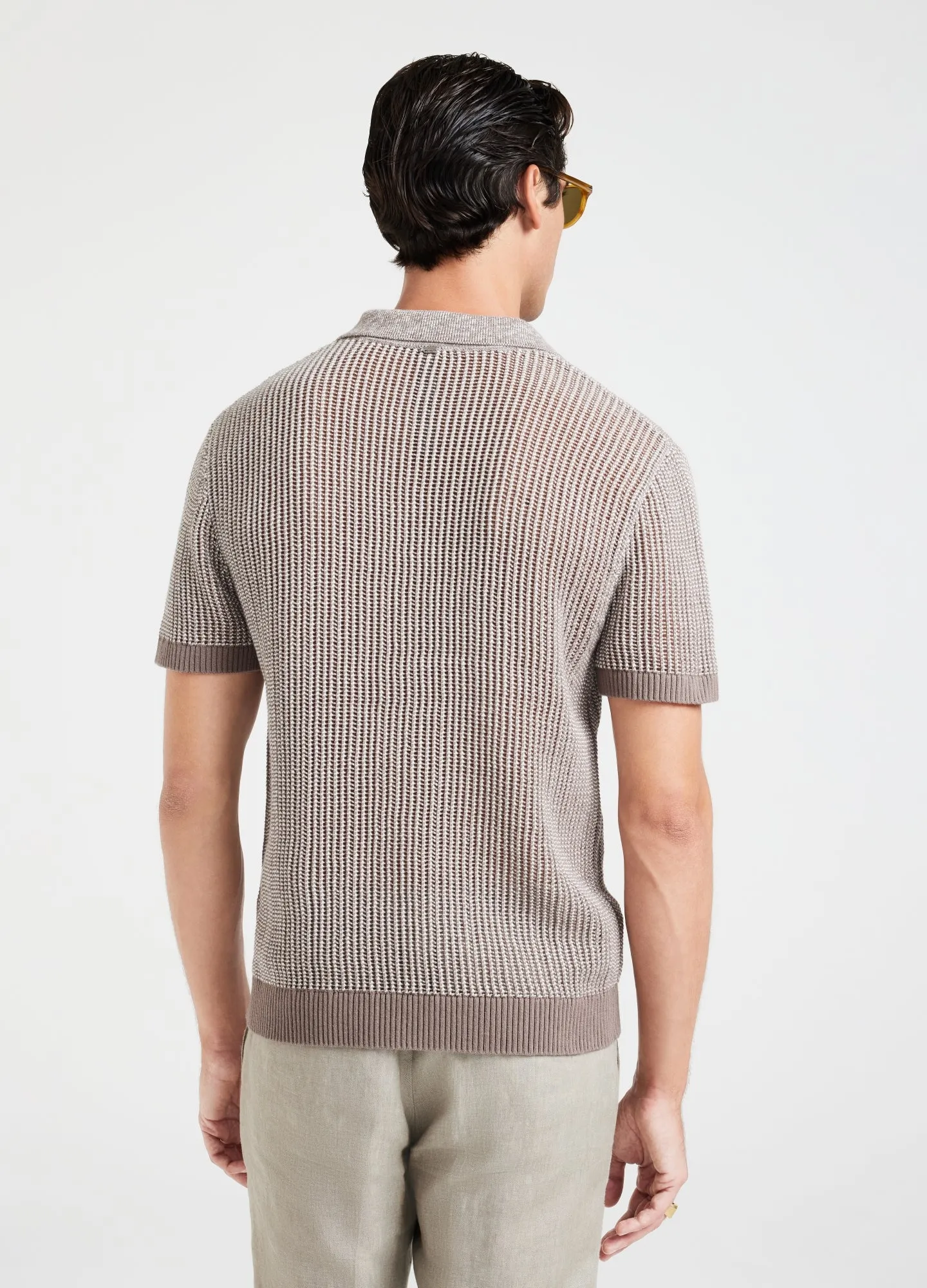 Speckle Mesh Knit Polo Neutral