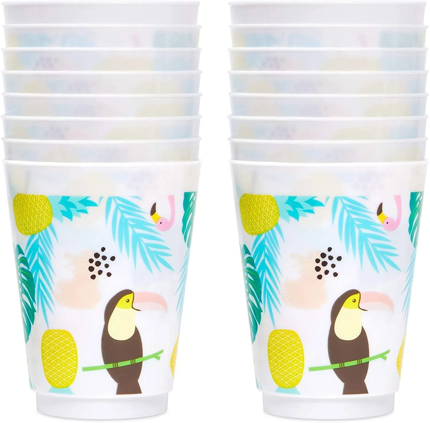 Tropical Party Supplies, Plastic Cups for Luau Birthday Decorations (16 oz, 16 Pack)
