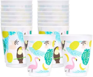 Tropical Party Supplies, Plastic Cups for Luau Birthday Decorations (16 oz, 16 Pack)