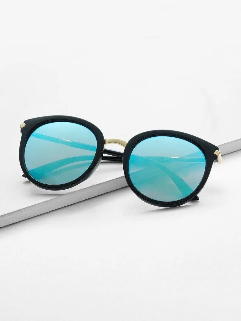 Two Tone Frame Flat Lens Sunglasses