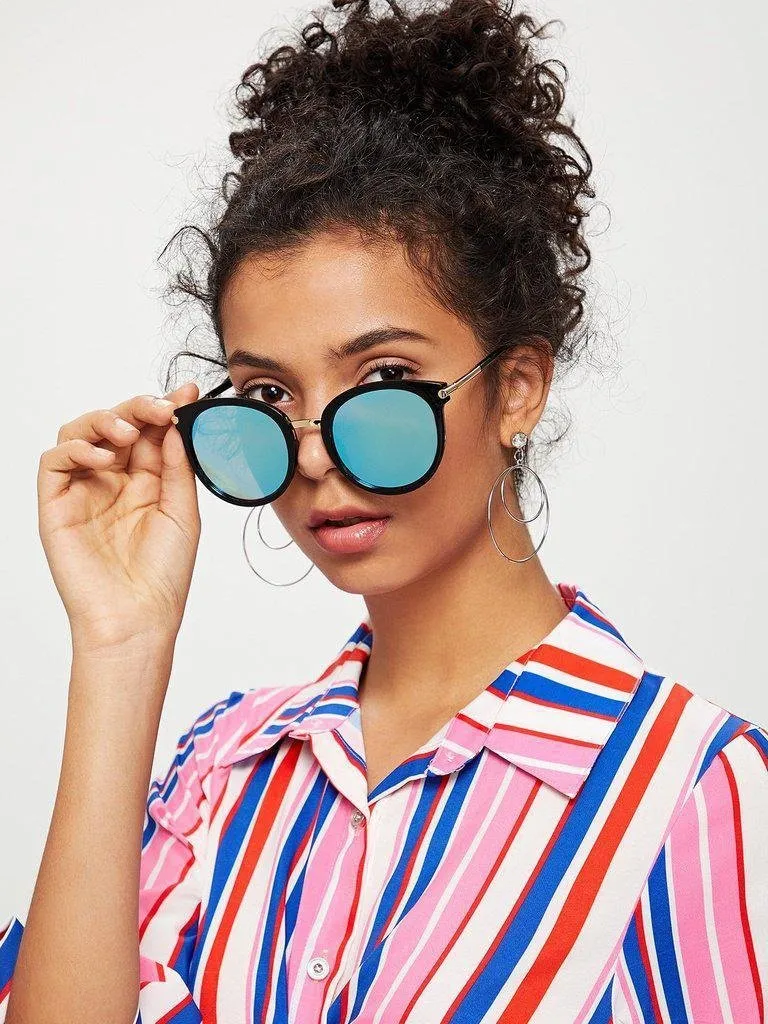 Two Tone Frame Flat Lens Sunglasses