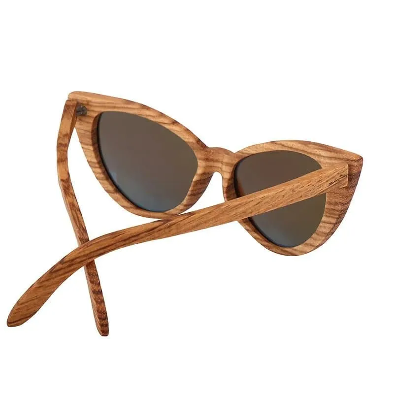Wood Cat Eye Polarized Sunglasses with UV400 Protection, 41mm Lens Height, and 52mm Lens Width